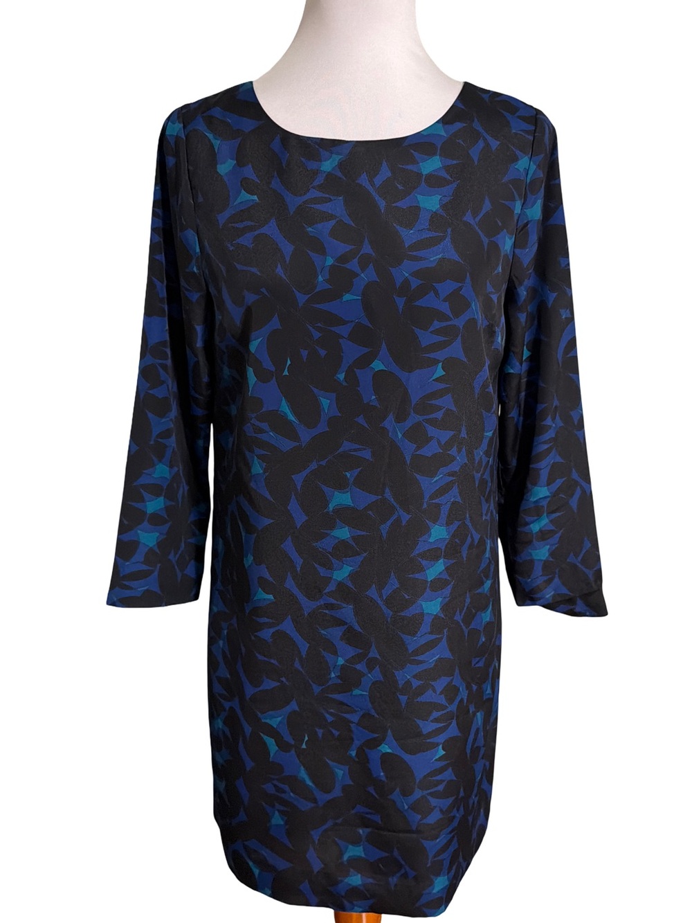 J. Crew Navy Blue Printed Shift Midi Dress
